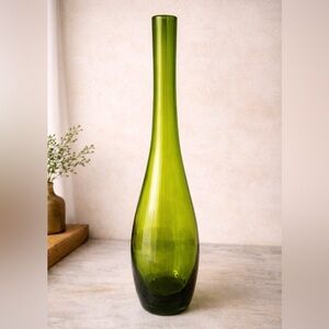 🫒 Tall Hand-Blown Art Glass Vase – Olive Green – 20” Sculptural Modern Decor